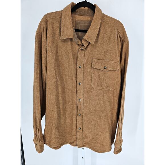 Men's CQR Long Sleeve Button Down Flannel Shirt Dark Beige Tan Thick Knit XXL - Picture 1 of 4